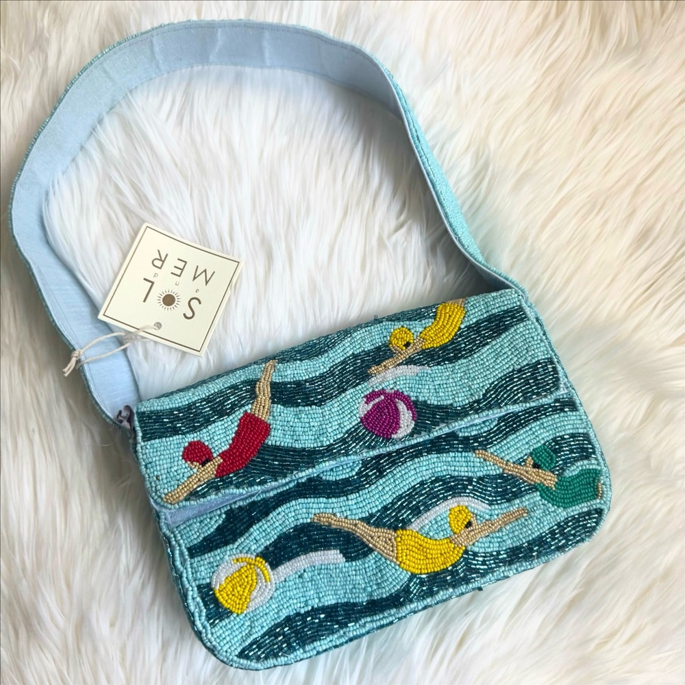 NWT Viral TikTok Beaded Blue Women's Swimming Pool Bag Sol and Mer